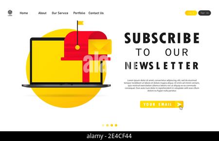 Abonnieren Sie unseren Newsletter-Banner. Mit Textfeld und Vorlage für die Schaltfläche „Abonnieren“. Vektor auf isoliertem weißem Hintergrund. EPS 10 Stock Vektor