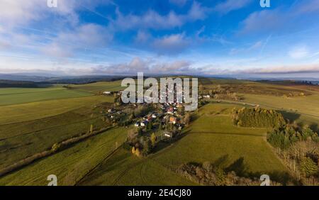 Deutschland, Thüringen, Königsee, Oberhain, Dorf, Felder, Übersicht, Luftaufnahme Stockfoto