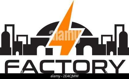 Fabrikgebäude mit Flash-Symbol Vektor-Vorlage Stock Vektor
