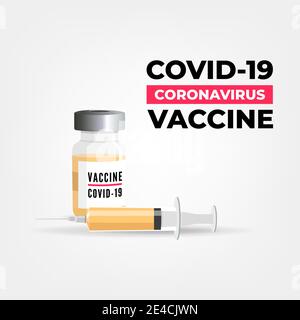 Coronavirus-Impfstoff. Covid-19-Impfung mit Impfflasche und Spritzeninjektionswerkzeug. Stock Vektor