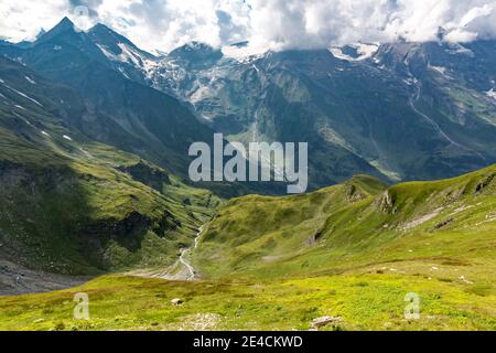 Großglockner, 3798 m, Sonnenwelleck, 3261 m, Fuscherkarkopf, 3331 m, Breitkopf, 3154 m, Blick vom Fuschertörl, Großglockner Hochalpenstraße, Fuschertal, Nationalpark hohe Tauern, Salzburger Land, Kärnten, Österreich, Europa Stockfoto