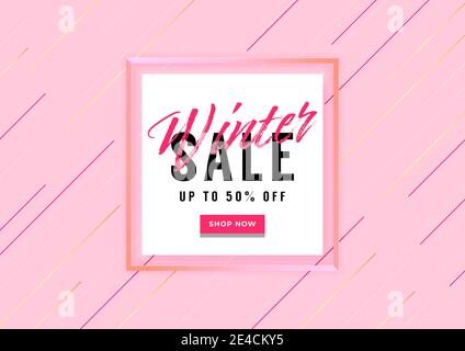 Winter Shopping Verkauf Banner-Vorlage mit Schriftzug. Trendige Mode Verkauf auf rosa Hintergrund. Stock Vektor