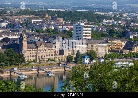 Ehemaliges preußisches Regierungsgebäude Bundesamt für Verteidigungstechnik und Beschaffung, BWB, Blick von Asterstein, Koblenz, Rheinland-Pfalz, Deutschland, Europa Stockfoto