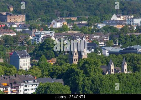 Altstadt mit St. Kastor Basilika, Blick von Asterstein, Koblenz, Rheinland-Pfalz, Deutschland, Europa Stockfoto