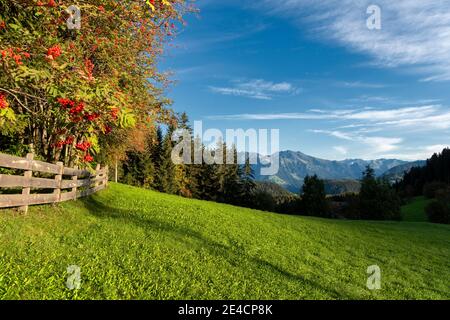 Verano, Provinz Bozen, Südtirol, Italien. Beim Aufstieg zum Rotsteinkogel mit dem Knottnkino, Stockfoto