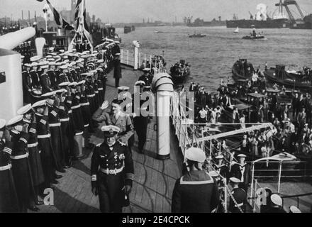 Hitler an Bord Schleswig-Holstein in Hamburg Stockfoto