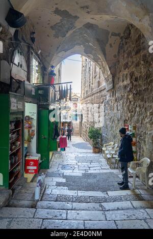 Leere Straßen von Jerusalem Altstadt während Corona Virus Schließung Stockfoto