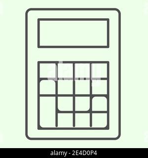 Symbol für dünne Linien des Taschenrechners. Mathe Schulausrüstung für die Berechnung Umriss Stil Piktogramm auf weißem Hintergrund. Bildungs- und Studienzeichen für mobile Geräte Stock Vektor
