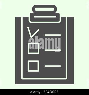 Durchgehende Checklisten-Symbol. Office Clipboard mit markierter Test-Glyphe-Piktogramm auf weißem Hintergrund. Bildungstest und Schulzeichen für mobiles Konzept Stock Vektor