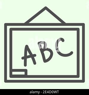 Symbol für die Schultafel der Schule. Klassenzimmer Schreibtisch mit Alphabet Buchstaben umreißen Stil Piktogramm auf weißem Hintergrund. Bildungs- und Studienzeichen für mobile Geräte Stock Vektor