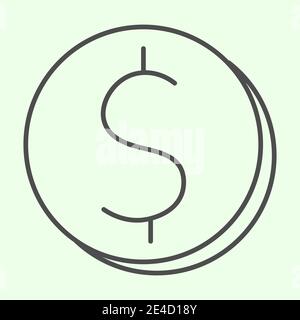 Münze Geld dünne Linie Symbol. Münze Bargeld mit Dollar-Symbol Umriss Stil Piktogramm auf weißem Hintergrund. Finanz- und Geldzeichen für mobiles Konzept und Stock Vektor