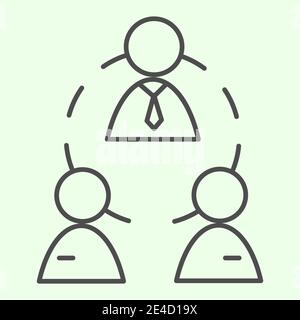 Symbol für dünne Linien des Geschäftsteams. Büroarbeitsgruppe mit Mitarbeitern und Vorgesetzten-Verbindungen skizzieren Stil Piktogramm auf weißem Hintergrund. Personalwesen für Stock Vektor
