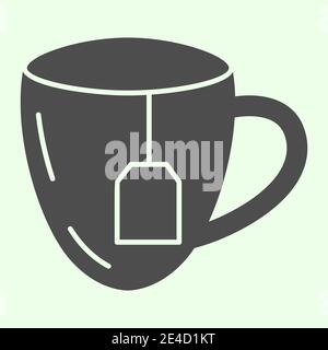Feste Ikone für Mittagspause. Tasse Tee mit Teebeutel Glyphen Stil Piktogramm auf weißem Hintergrund. Business Lunch für mobiles Konzept und Webdesign. Vektor Stock Vektor