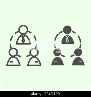Business Team Line und solide Symbol. Büroarbeitsgruppe mit Mitarbeitern und Vorgesetzten-Verbindungen skizzieren Stil Piktogramm auf weißem Hintergrund. Personalwesen Stock Vektor