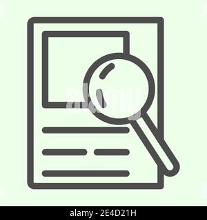 Symbol für Suchzeile. Datensuche Dokument und Lupe Glas Umriss Stil Piktogramm auf weißem Hintergrund. Informieren Sie sich über mobile Geräte und suchen Sie nach Informationen Stock Vektor