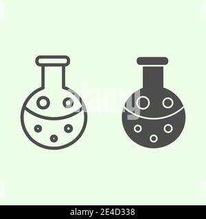 Reagenzienleitung und durchgehende Symbole. Chemie-Laborflasche mit flüssigem Piktogramm auf weißem Hintergrund. Wissenschaft Technologie Zeichen für mobiles Konzept Stock Vektor