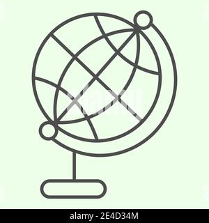 Symbol für dünne Globen. Planet Erde Welt Kugel auf Stand Umriss Stil Piktogramm auf weißem Hintergrund. Entwicklung und Technologie Zeichen für mobile Stock Vektor