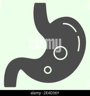Symbol für festen Magen. Menschliches Organ Magen mit Gasblasen Glyph Stil Piktogramm auf weißem Hintergrund. Wissenschaft und Anatomie Zeichen für mobile Konzept und Stock Vektor