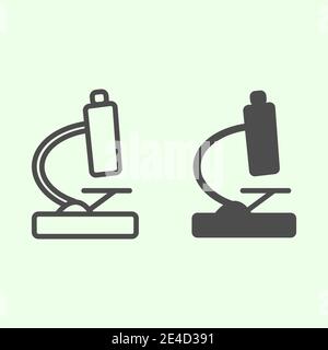 Mikroskop Linie und Volumenkörper Symbol. Biologie Wissenschaft Labor Werkzeug skizzieren Stil Piktogramm auf weißem Hintergrund. Geräte für Chemie und Mikrobiologie Stock Vektor