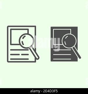 Suchzeile und durchlässige Symbole. Datensuche Dokument und Lupe Umriss Stil Piktogramm auf weißem Hintergrund. Informationen zu finden und zu recherchieren Stock Vektor