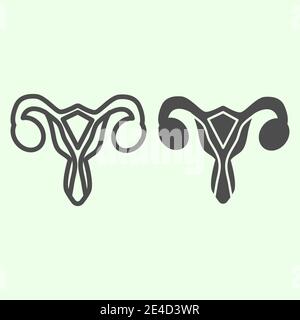 Weibliche Fortpflanzungsorgane Linie und solide Symbol. Frau Uterus skizzieren Stil Piktogramm auf weißem Hintergrund. Menschliche Gynäkologie Organe Zeichen für mobile Stock Vektor