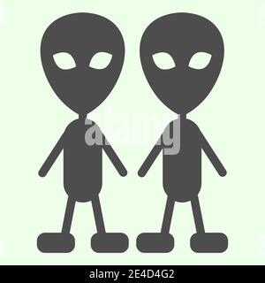 Kosmische Fremde solide Ikone. Zwei martian außerirdische Aliens Glyphen Stil Piktogramm auf weißem Hintergrund. Erkundung Raum Zeichen für mobile Konzept Stock Vektor