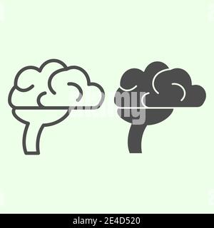 Hirnlinie und durchgehes Symbol. Detaillierte menschliche Kopf Organ Silhouette skizzieren Stil Piktogramm auf weißem Hintergrund. Anatomie und Organe Zeichen für mobile Stock Vektor