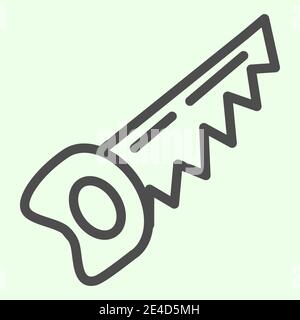 Sägezeilen-Symbol. Baugriff Hacksäge zum Schneiden von Holz Umriss Stil Piktogramm auf weißem Hintergrund. Hausbau und Hausreparatur Schilder für mobile Stock Vektor