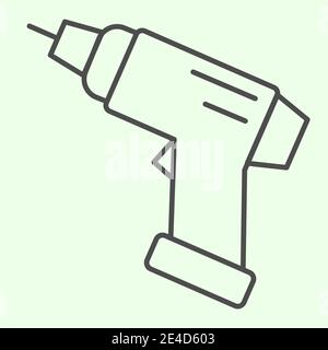 Symbol für dünne Linien bohren. Griff schnurlose elektrische Schraubendreher Umriss Stil Piktogramm auf weißem Hintergrund. Bauwerkzeuge und Sanierungsschilder für mobile Stock Vektor