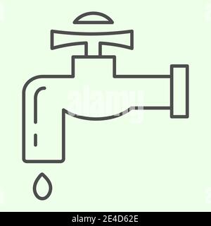 Symbol für dünne Linie des Wasserhahns. Wasserhahn undicht mit Drop Outline Stil Piktogramm auf weißem Hintergrund. Hausreparatur und Bauschilder für mobiles Konzept Stock Vektor