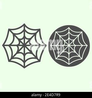 Spinnennetz Linie und solide Symbol. Spooky Spinne Netz Umriss Stil Piktogramm auf weißem Hintergrund. Halloween Zauberschild für mobiles Konzept und Webdesign Stock Vektor