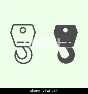 Kranhakenlinie und durchgehende Symbole. Teil der Hebezeuge Ausrüstung Industriezug Symbol, skizzieren Stil Piktogramm auf weißem Hintergrund. Hausreparatur Stock Vektor