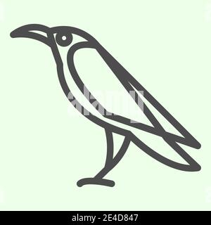 Halloween Rabe Linie Symbol. Mystische Gothic Rook Vogel skizzieren Stil Piktogramm auf weißem Hintergrund. Böse oder Hexe wilde Krähe Silhouette für mobile Stock Vektor