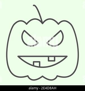 Halloween Kürbis dünne Linie Symbol. Geschnitzte Burning Kürbis mit gruseligen Gesicht Umriss Stil Piktogramm auf weißem Hintergrund. Halloween Party Symbol für Handy Stock Vektor
