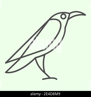 Halloween Rabe dünne Linie Symbol. Mystische Gothic Rook Vogel skizzieren Stil Piktogramm auf weißem Hintergrund. Böse oder Hexe wilde Krähe Silhouette für mobile Stock Vektor