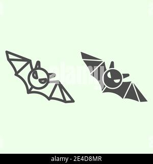 Fledermauslinie und durchgehende Symbole. Fliegende Halloween unheimlich Nacht Tier skizzieren Stil Piktogramm auf weißem Hintergrund. Halloween schwarze Fledermaus Monster Silhouette für Stock Vektor