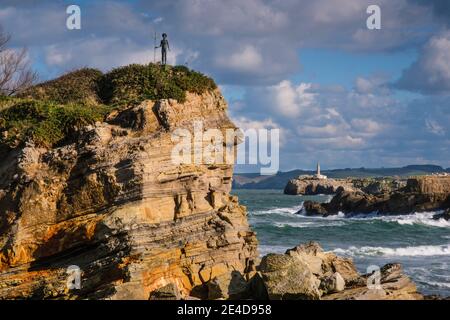 El Camello Beach Und Mouro Island. Santander, Kantabrische See, Kantabrien, Nordspanien, Europa Stockfoto