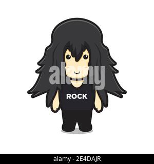 Nette Rocker mit langen Haaren Cartoon Vektor-Symbol Illustration. Mode Icon Konzept isoliert Vektor. Flacher Cartoon-Stil Stockfoto