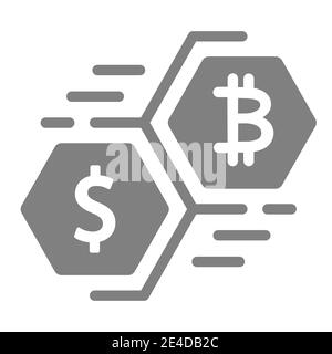 Bitcoin und Dollar bewegte Währung solide Symbol. Krypto Währung Vektor-Illustration isoliert auf weiß. Geld Glyph Stil Design, für Web und entwickelt Stock Vektor