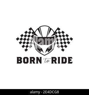 Racer Helm Logo Design mit Rennflagge als Hintergrundvorlage Stock Vektor
