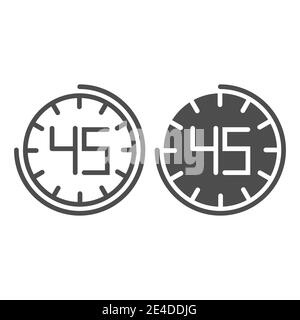 Fourhty fünf Sekunden auf der Uhr Linie und Glyph-Symbol. 45 Minuten Zeitvektordarstellung isoliert auf weiß. Clock Outline Stil Design, für Web entwickelt Stock Vektor