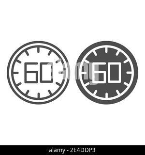 60 Sekunden Zeile und Glyph-Symbol. 60 Minuten Zeitvektordarstellung isoliert auf weiß. Eine Stunde Umriss Stil Design, für Web und App entwickelt. Eps 10 Stock Vektor