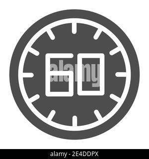 60 Sekunden durchgehende Symbole. 60 Minuten Zeitvektordarstellung isoliert auf weiß. Einstündiges Glyphen-Design, entwickelt für Web und App. Eps 10. Stock Vektor