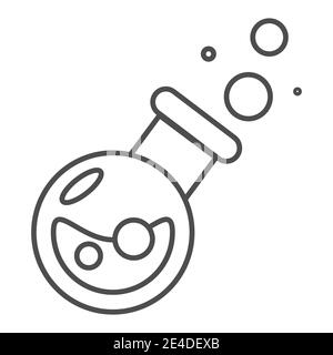 Zaubertrank Flasche dünne Linie Symbol. Trinken Sie mit Blasen Vektor-Illustration isoliert auf weiß. Elixir in flask skizzieren Stil Design, für Web entwickelt Stock Vektor