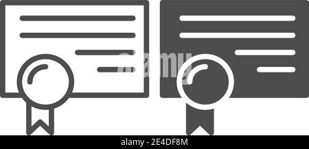 Zertifikatzeile und Glyphensymbol. Diplomvektordarstellung isoliert auf weiß. Design im Outline-Stil für Web und App. Eps 10. Stock Vektor