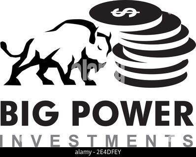Big Power Company Logo-Design mit Stier Push Münzen Vorlage Stock Vektor