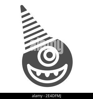 Runde ein Auge Monster in Party Hut solide Symbol. Halloween Monster Vektor Illustration isoliert auf weiß. Kreatur Glyphen Stil Design, für Web entwickelt Stock Vektor