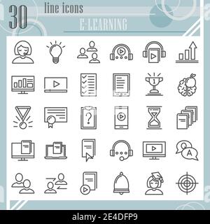 E-Learning-Linie Icon-Set, Bildung Symbole Sammlung, Vektor-Skizzen, Logo-Illustrationen, Studie Zeichen lineare Piktogramme Paket isoliert auf weiß Stock Vektor
