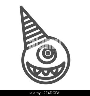 Runde ein Auge Monster in Party Hut Linie Symbol. Halloween Monster Vektor Illustration isoliert auf weiß. Kreatur Outline Design, entworfen für Stock Vektor