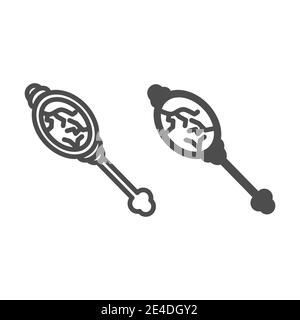 Unterbrochene Spiegelungslinie und Glyph-Symbol. Webvektordarstellung für Handspiegel isoliert auf Weiß. Vintage Spiegel Outline Stil Design, für Web-und Stock Vektor